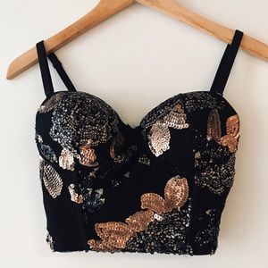 Akira Sequin Crop Corset | M